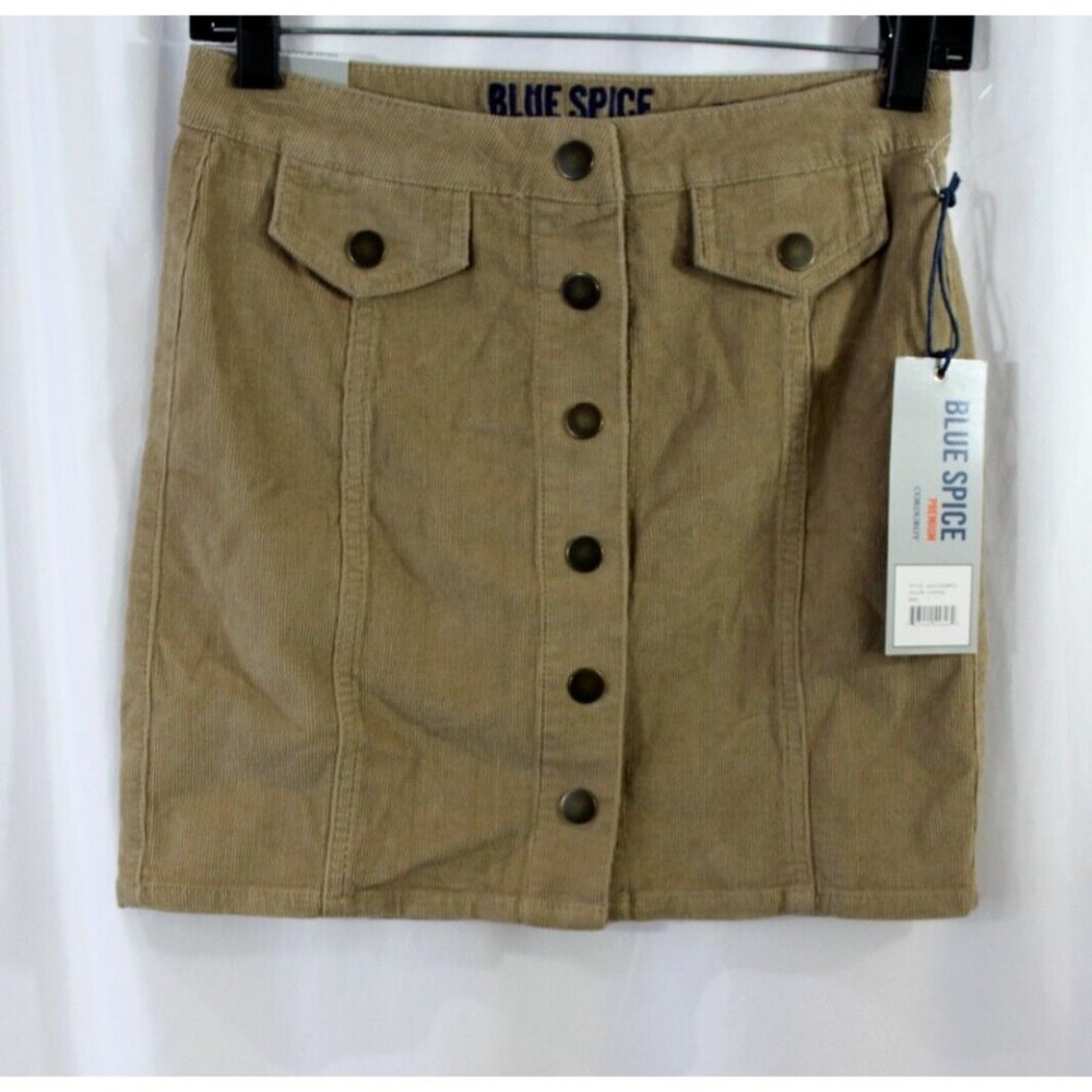 NWT Blue Spice Juniors Coffee Tan Corduroy Button Up Mini Skirt 1